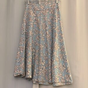 Momo-Tobo Floral Blue and White Women's A-line Linen Cotton Boho Skirt, small